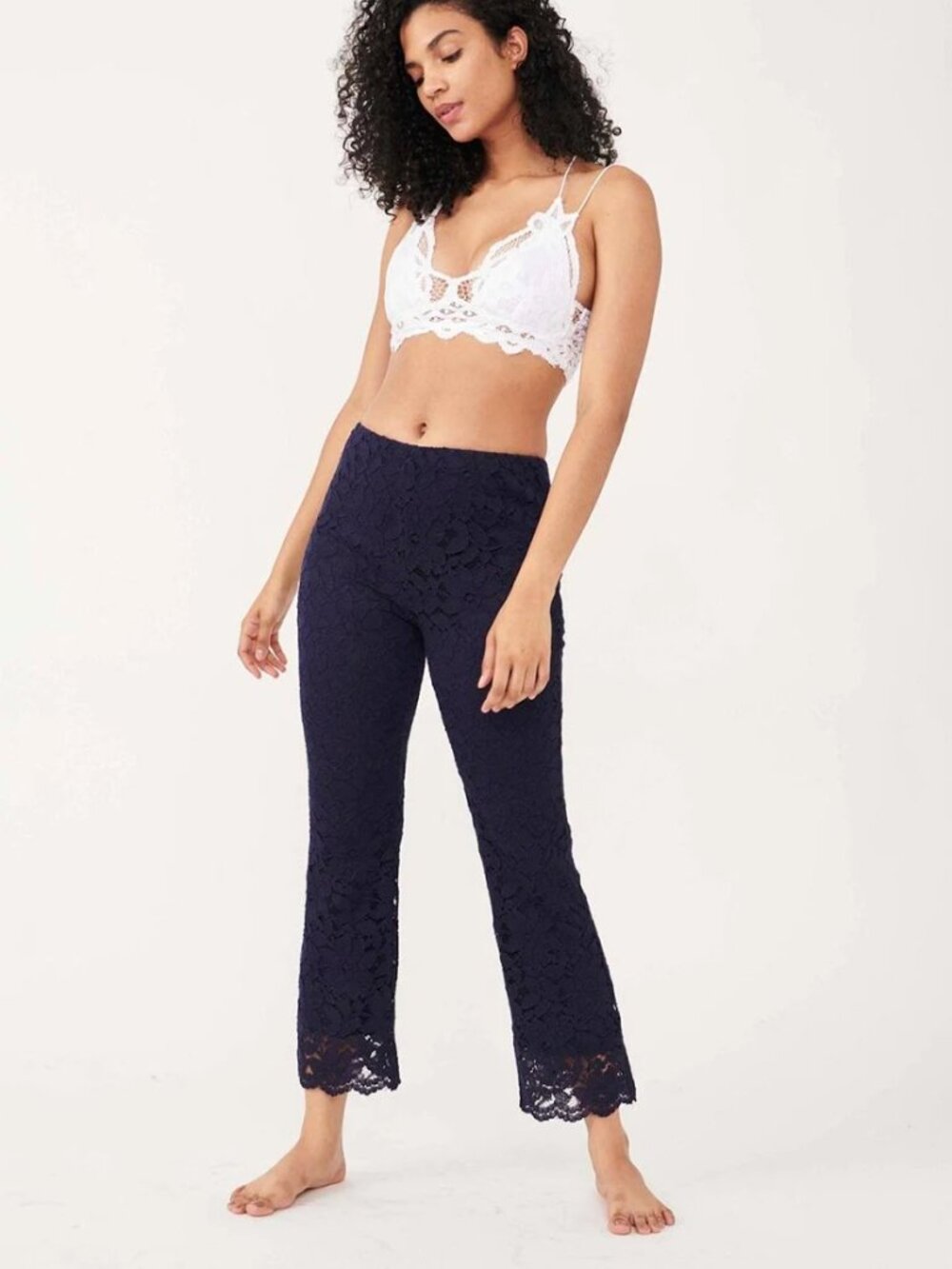 FREE PEOPLE Black Floral Lace Pant - Boho, festival, date night, going-out
